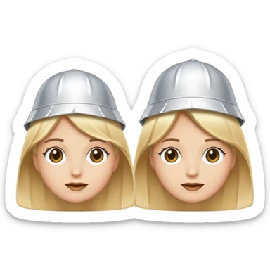Two emojis one blonde and one brunette wearing tin foil hats sticker