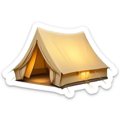 Cinematic Realistic Tent, a sturdy canvas tent nestled among tall trees, warm golden light spilling from inside, gentle folds in the fabric visible, glowing against the cool, dark forest backdrop, evoking a sense of adventure and comfort. sticker