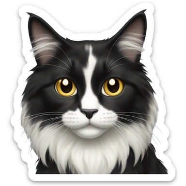 long haired cat black with white spot sticker