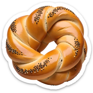 Cinematic Realistic Simit twisted Turkish bread in poppy seeds sticker