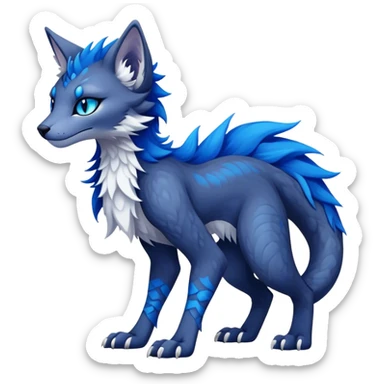 Kawaii dark edgy fantasy ethereal feline-vernid-sergal-fursona animal creature with a tufted tail full body with intricate markings  sticker