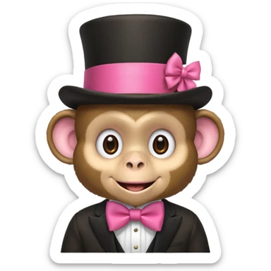 Cartoon monkey with a top hat with a pink bow on it sticker