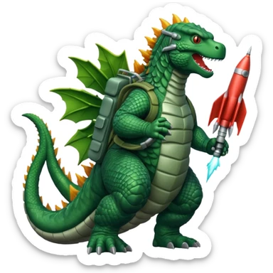 Godzilla flying with a rocket pack sticker