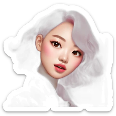 Young K-pop star with cool-toned skin applies baby pink lip tint, showcasing a fresh, vibrant look sticker