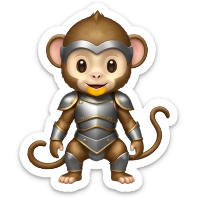 baby monkey in armor, full body, smile sticker