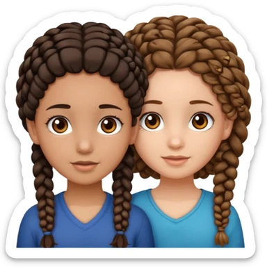 2 girl best friends. One is black with braids and brown eyes. One is white with curly brown hair with brown eyes. sticker