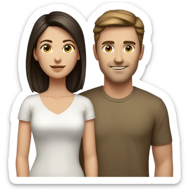 Dark haired white man with tan beautiful woman with brown straight short hair sticker