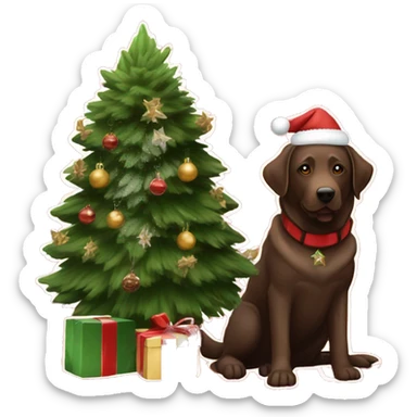 Chocolate lab and German Shepherd with Christmas tree sticker