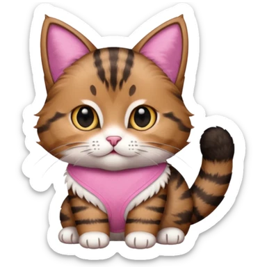 a  brown and black tabby cat, with a pink bandage on her front paw, sticker