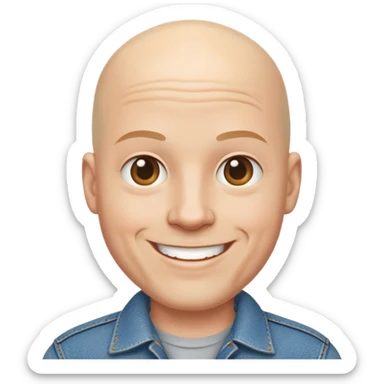 smiling bald man in denim sticker