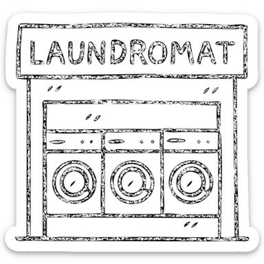 hand drawn outlined laundromat with washing machines icon sticker