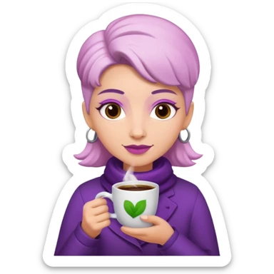 Create 3D minimalist emoji in the style of Coffee Lover — a coffee shop and roastery brand.
Style: cozy, warm.
Colors — purple-pink range.
white barista with coffee
on the form it says "Coffee Lover" sticker