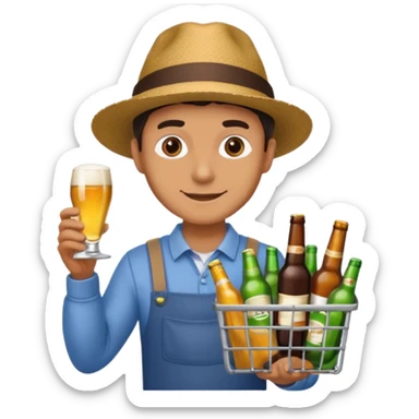 man with a shopping cart full of beers and wines sticker