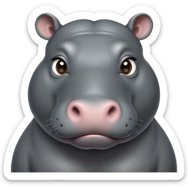 cinematic-noble-hippo-portrait-emoji,-poised-and-regal,-with-a-massive,-robust-build-and-a-smooth,-sleek-slate-gray-hide,-deep-set-soulful-eyes,-simplified-yet-sharp-and-sophisticated-features,-highly-detailed,-glowing-with-a-soft radiance sticker