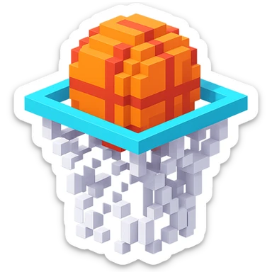 Voxel-style basketball in a net, variation 1 sticker