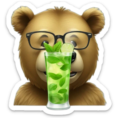 bear with glasses drinking mojito sticker