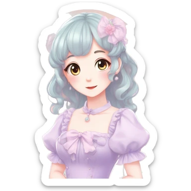 Gorgeous pastel anime style lady with blushing face and a dress cottagecore fairycore  Kawaii anime colorful pearly romantic simplistic aesthetic trending style sticker