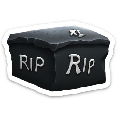 a black grave with the inscription R i P in silver sticker