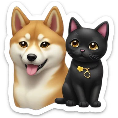 lovely shibainu & black cat sticker