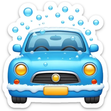 car wash emoji with car, foam and bubbles, animated and fun style sticker
