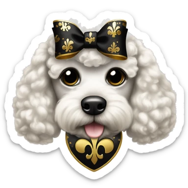 Black and gold bow with gold fleur de lis icon on white poodle sticker