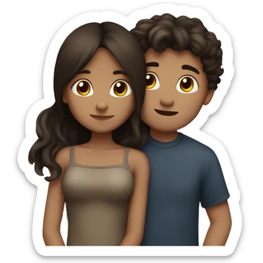 dark brown hair boy hugging dark brown hair girl sticker