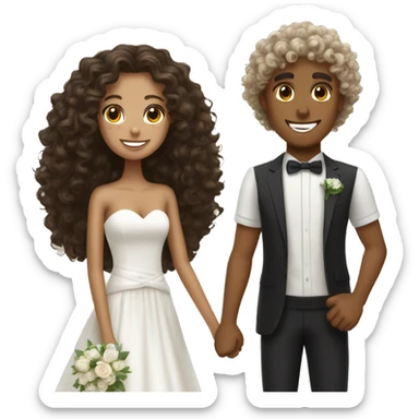 curly haired tan skinned girl marrying lighter tanned skinned black curly haired boy sticker