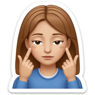 White but tan person with lightish brown hair girl has eyes closed and index and middle fingers held on the temples of the forehead has if she is thinking and knows and sort of smirking sticker