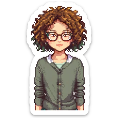 A cheerful curly-haired girl with glasses sticker