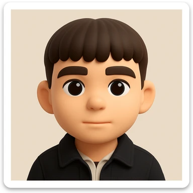 Create a plausible 3D emoji based on the provided photo. Preserve the facial details but remove any pimples and mustache. The character should be wearing a black denim jacket. The style should resemble Microsoft 3D emoji style, capturing the 3D look and feel accurately. sticker