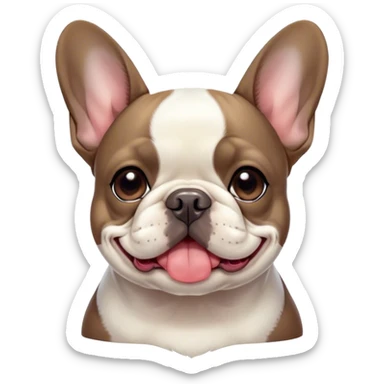 Meme-Worthy Cute Sleeping Pied French Bulldog Portrait Emoji, Head resting peacefully with a gentle, contented smile and eyes softly closed in serene repose, showcasing a distinctive pied fur of contrasting hues and a lovable, relaxed expression, simplified yet irresistibly adorable, highly detailed, glowing with a soft, drowsy radiance, high shine, exuding calm, endearing charm, styled with a gentle, soft glowing outline, capturing the essence of a sleeping Pied French Bulldog that appears destined to be the next viral symbol of adorable, sleepy delight! sticker