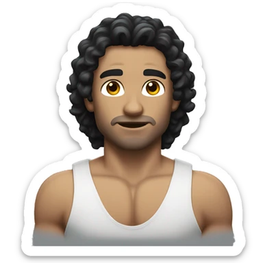 muscle curly long black hair white man sticker