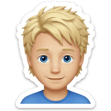 Emoji chlopak z blond włosami które będą rozsztrzepane i niebieskimi oczami uśmiechając się i większe wlosy sticker