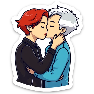 redhead girl kissing white-haired boy sticker