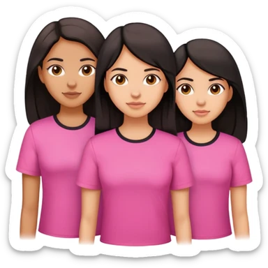 Three sisters, light skin with long dark brown hair, tan skin long black hair, tan skin dark brown short hair, pink shirt sticker