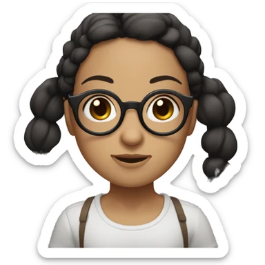gir of 25 ears using round glasses, medium short black wavy hair, brown eyes sticker