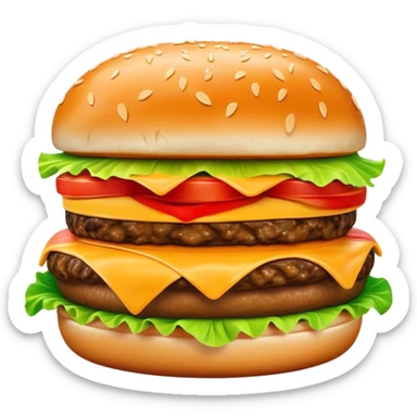 Cinematic Realistic Cheeseburger Dish Emoji, showcasing a juicy burger layered with cheese, lettuce, and tomato on a toasted bun rendered with lifelike detail and vibrant, inviting lighting. sticker
