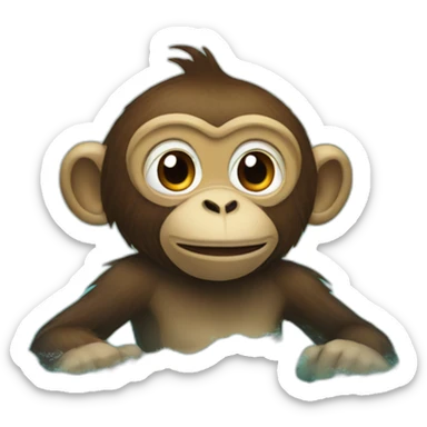 monkey swimming in sea with bikney sticker