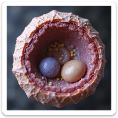 hyperrealistic cross-section 4K of a human cell showing fatty acids bound to carnitine crossing the mitochondrial membrane, anatomical and molecular details sticker