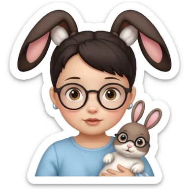 bunny ear accessory wearing baby dark haired bun spectacled sticker