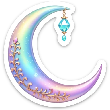 glossy Pastel iridescent crystal crescent damask moon sticker