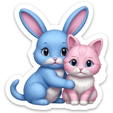 female blue bunny and female pink cat playing sticker