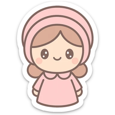 Amish woman in a pink dress, kawaii style, emoji aesthetic, cute and simple, round face, bonnet, soft pink color palette, no text sticker