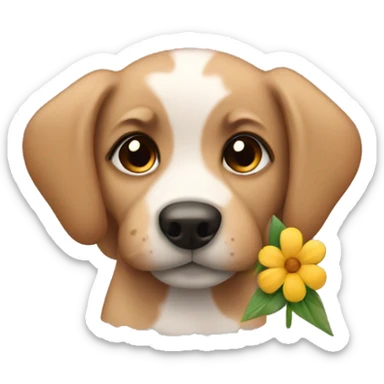 Puppy eyes emoji with flower in hair sticker