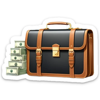 An icon showing a briefcase, a stack of money, and a graph with upward growth, representing business and entrepreneurship. The design highlights innovation, investment, and success in the world of startups and corporate ventures. Transparent background emphasizes the dynamic nature of business. sticker