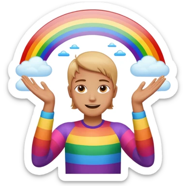 person with arms spread apart, magical rainbow spreading out between their hands sticker