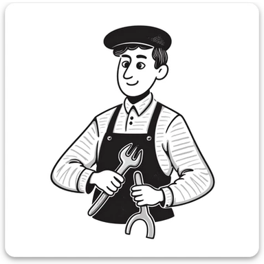 Highly detailed sketch of Victorian era English worker with rugged face, detailed period clothing with fine stitching, realistic proportions, and authentic tools sticker