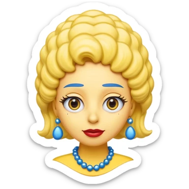3D emoji head-only, smooth plastic, soft studio light, big round eyes, bold outline, centered, transparent bg,
Marge Simpson, yellow skin, tall blue beehive hair, red pearl necklace sticker