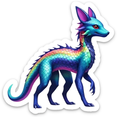 Rainbow Scaley Exotic Salandit-Aurorus-Umbreon-Suicune-Fakémon-hybrid-creature (full body), 4 legs sticker