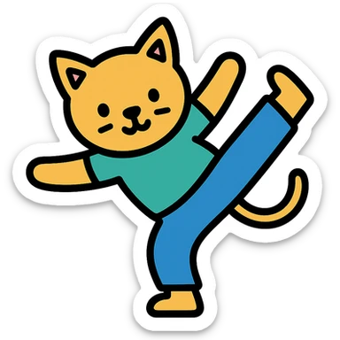 color outline icon of a cat in a capoeira pose sticker